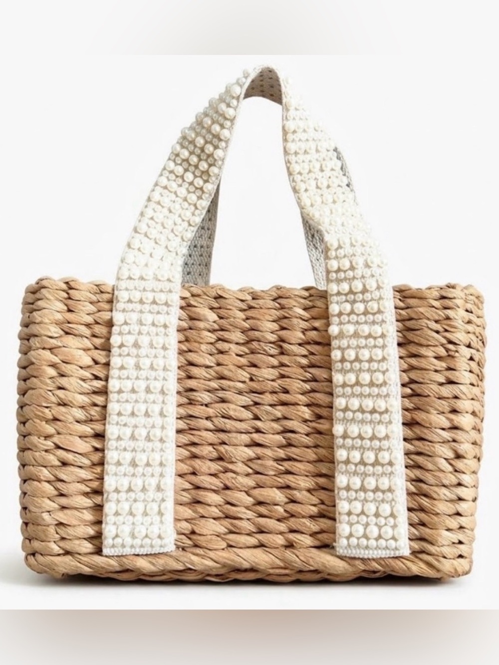 Isaac Mizrahi Woven Straw Tote with Pearl-Studded Cream Straps